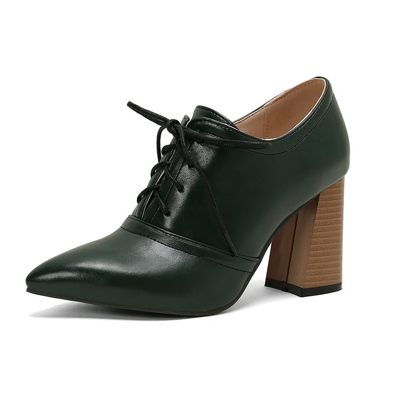 2024 Spring Fashion High Heel Pointed 32-50 Super Plus Size Front Lace Wood Grain Heel Shoes - Image 1