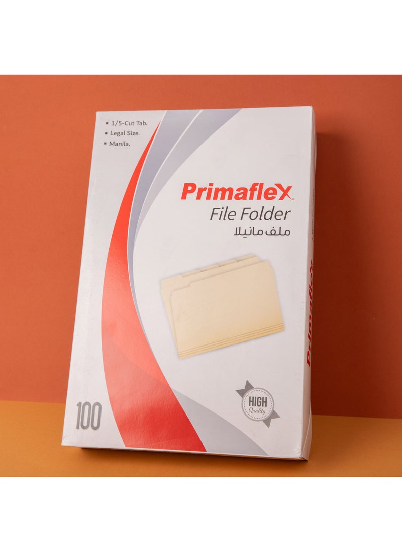 بريما ملف مانيلا مرن 100 قطعة | 1/5 تبويب 100 مم حجم الرسالة - بيج، علبة كبيرة للاستخدام المكتبي والقانوني، تصميم خفيف ومرن يسهل الحمل والترتيب - Image 5