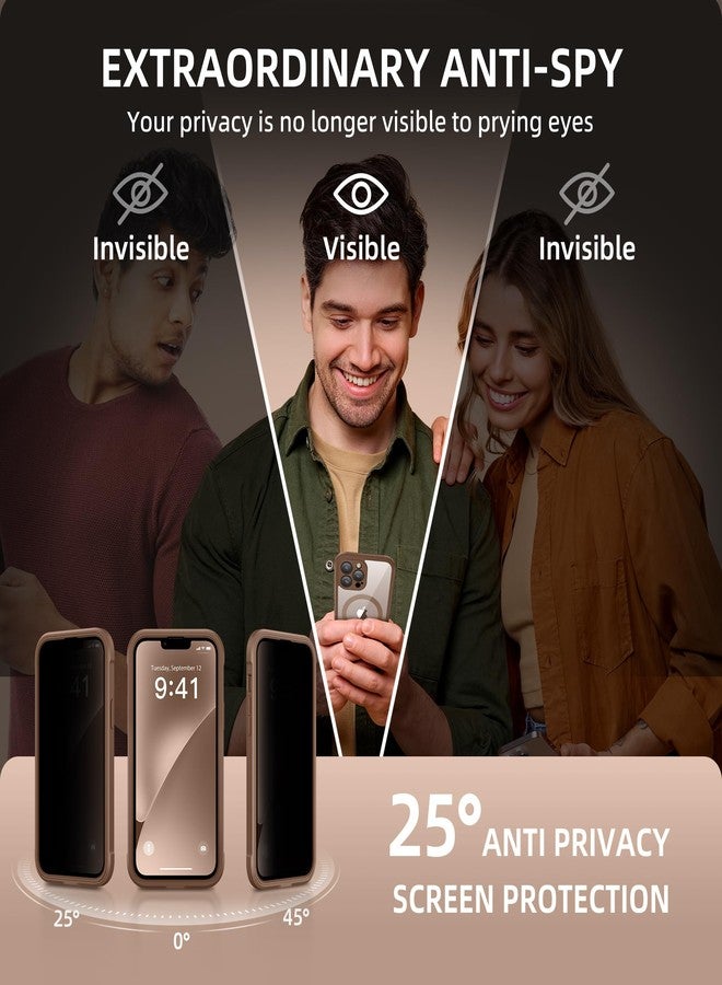 بيرفي جراب BERFY المغناطيسي لهاتف iPhone 13 Pro Max، متوافق مع MagSafe، مزود بواقي شاشة مدمج للخصوصية وحماية مُحسّنة للكاميرا، جراب هاتف مقاوم للصدمات ومضاد للتجسس لكامل الجسم لهاتف iPhone 13 Pro Max مقاس 6.7 بوصة، بني اللون. - Image 2