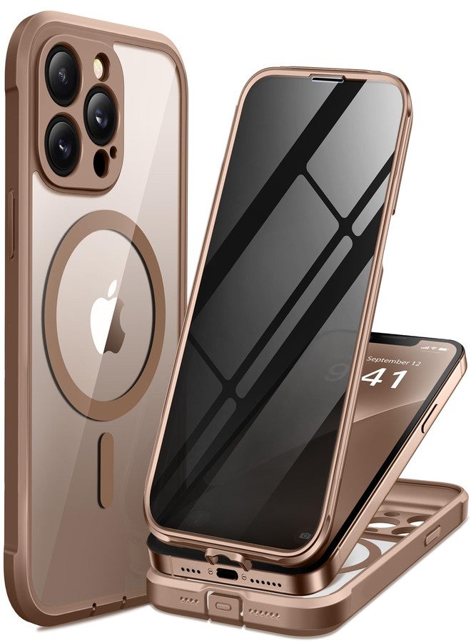 بيرفي جراب BERFY المغناطيسي لهاتف iPhone 13 Pro Max، متوافق مع MagSafe، مزود بواقي شاشة مدمج للخصوصية وحماية مُحسّنة للكاميرا، جراب هاتف مقاوم للصدمات ومضاد للتجسس لكامل الجسم لهاتف iPhone 13 Pro Max مقاس 6.7 بوصة، بني اللون. - Image 1