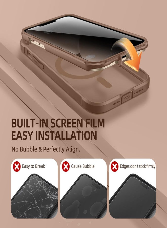 بيرفي جراب BERFY المغناطيسي لهاتف iPhone 13 Pro Max، متوافق مع MagSafe، مزود بواقي شاشة مدمج للخصوصية وحماية مُحسّنة للكاميرا، جراب هاتف مقاوم للصدمات ومضاد للتجسس لكامل الجسم لهاتف iPhone 13 Pro Max مقاس 6.7 بوصة، بني اللون. - Image 5