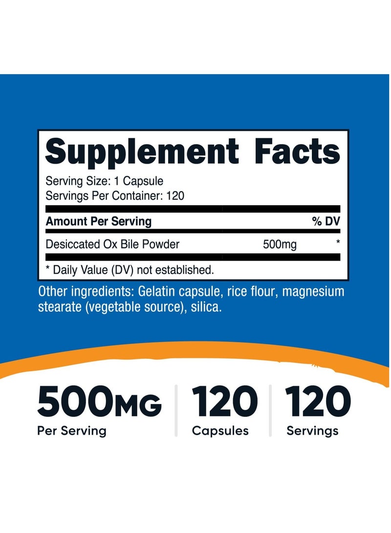 Nutricost Ox Bile Capsules 500mg 120 Caps - Image 2