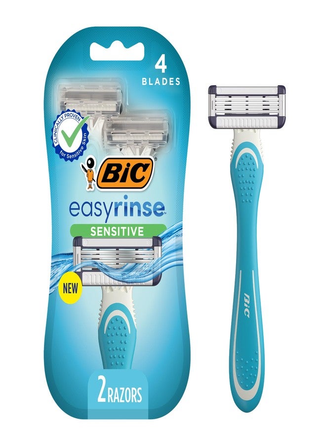BIC EasyRinse Sensitive Anti-Clogging Men's Disposable Razors, Clinically Proven for Sensitive Skin, Shaving Razors With 4 Blades, 2 Count - Image 1