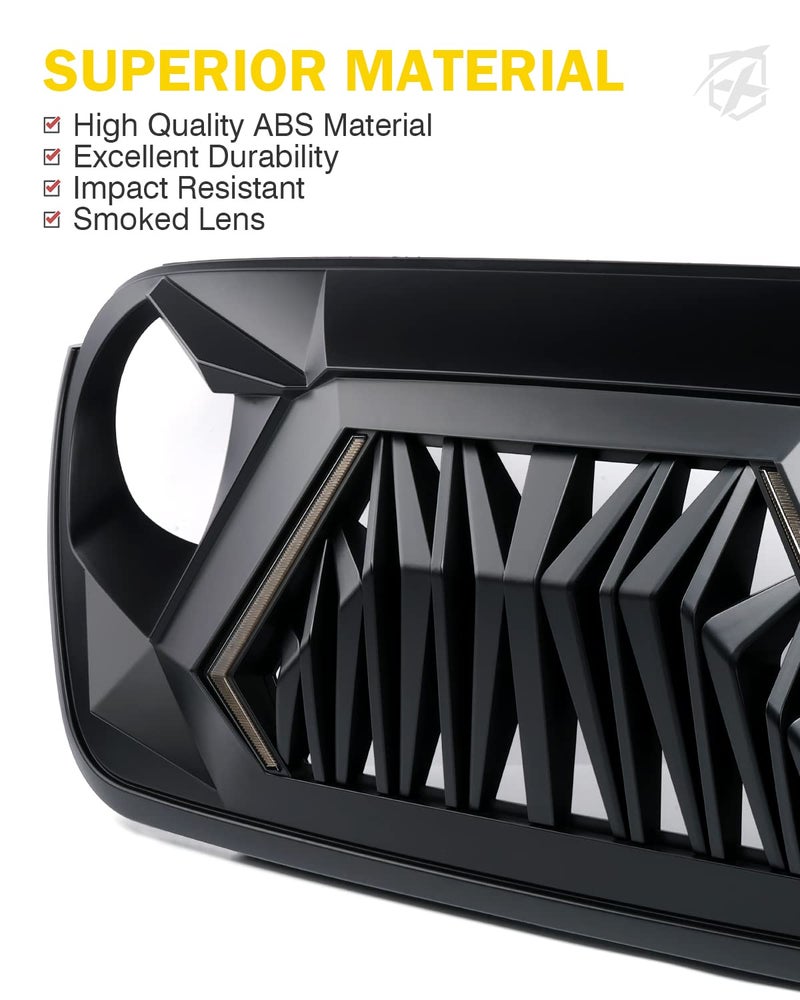 Xprite Front Grill Replacement Compatible with 2018-2026 Jeep Wrangler JL JLU & 2020+ Gladiator JT, Matte Black Shark Grille w/Running and Turn Signals Light - Image 5