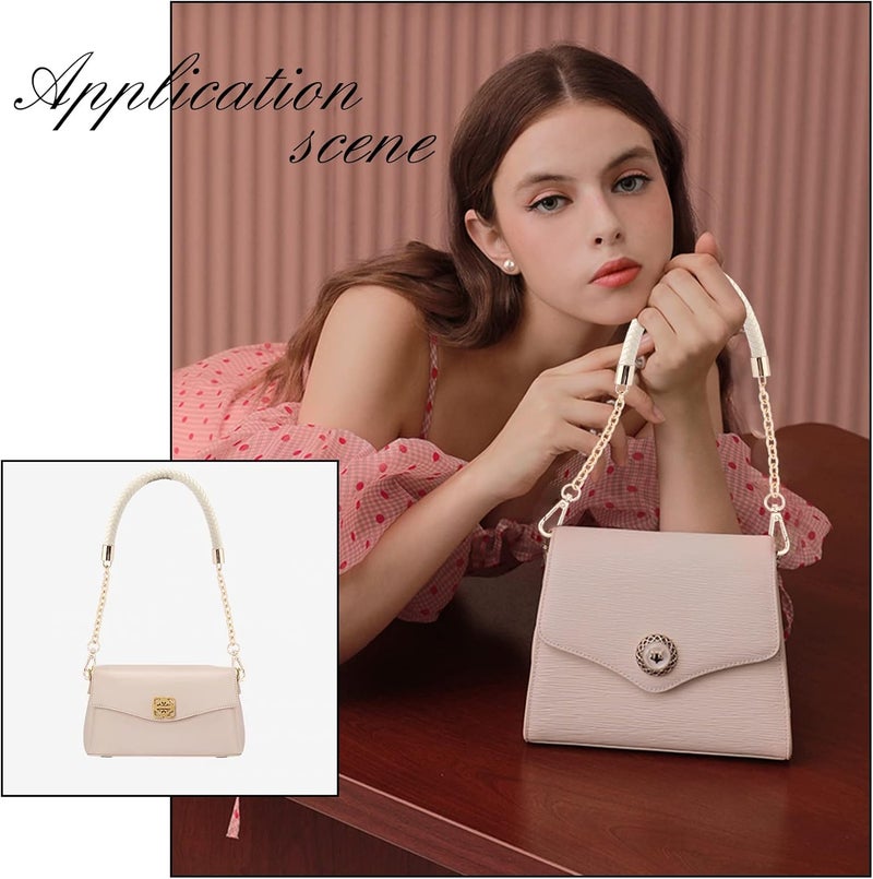 comfrt Purse Chain Handle PU Leather Braided Bag Handle Shoulder Strap Replacement Handbag Clutch Bag Handle with Gold Swivel Buckles DIY Bag Making Supplies (Creamy White) - Image 5