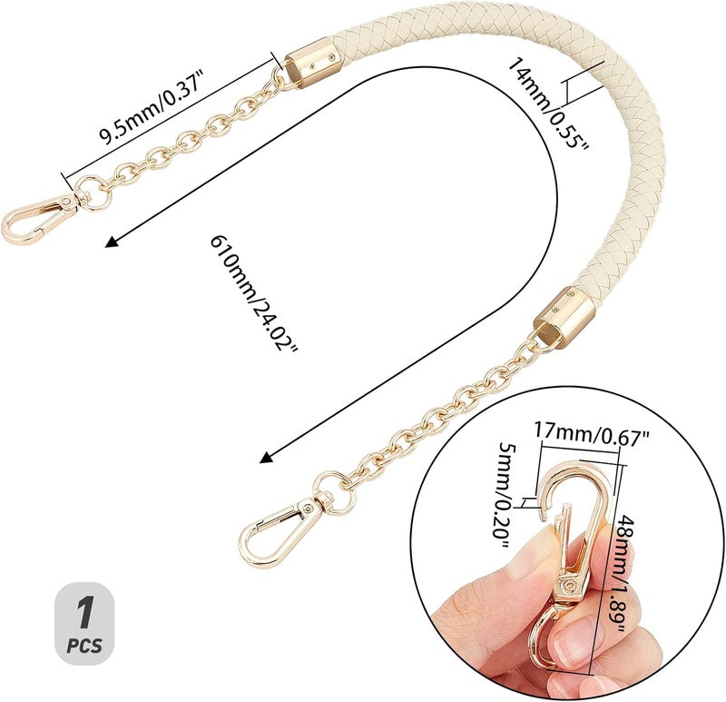 comfrt Purse Chain Handle PU Leather Braided Bag Handle Shoulder Strap Replacement Handbag Clutch Bag Handle with Gold Swivel Buckles DIY Bag Making Supplies (Creamy White) - Image 2