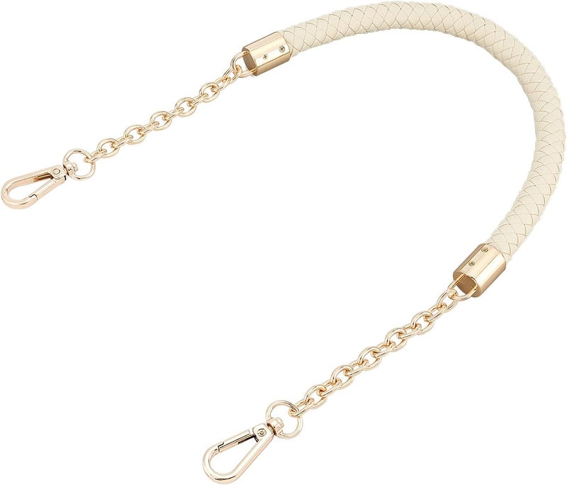 comfrt Purse Chain Handle PU Leather Braided Bag Handle Shoulder Strap Replacement Handbag Clutch Bag Handle with Gold Swivel Buckles DIY Bag Making Supplies (Creamy White) - Image 1