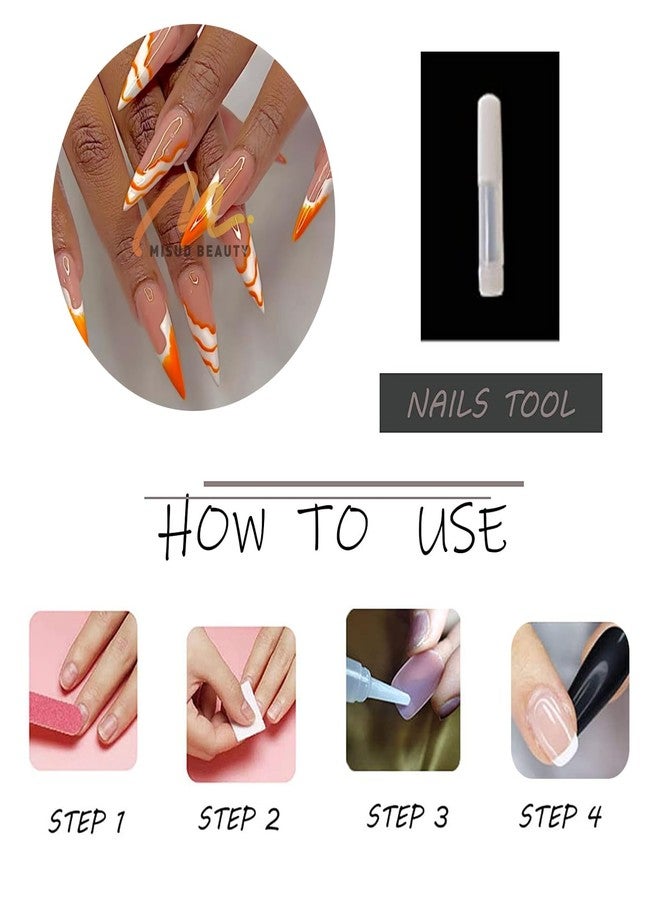 MISUD Press on Nails - Long Stiletto Glue on Nails with Orange Swirl, Acrylic Summer Design 24 pcs - Image 5