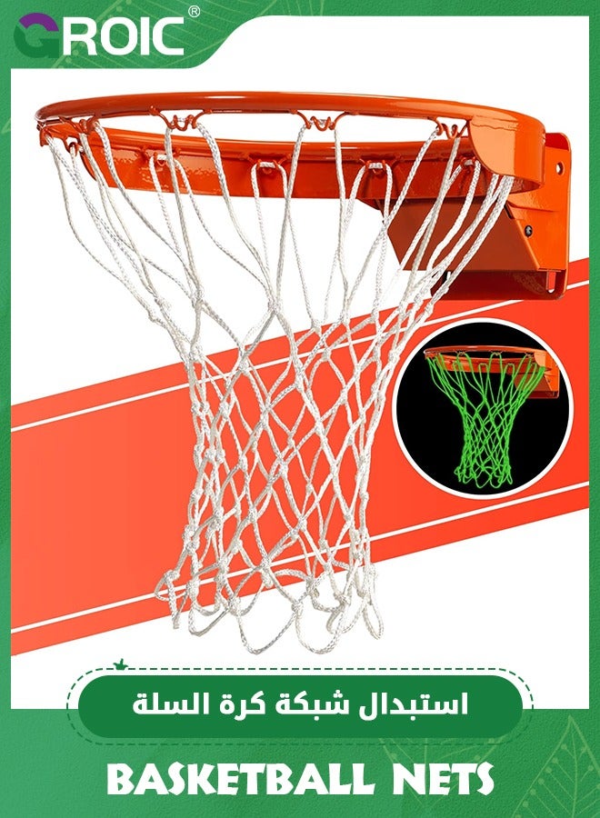 GROIC شبكة كرة سلة مضيئة في الظلام، شبكة كرة سلة بديلة مضيئة، شبكة بديلة من النايلون مقاومة للطقس، مقاس قياسي 12 حلقة للاستخدام الداخلي/الخارجي - Image 1