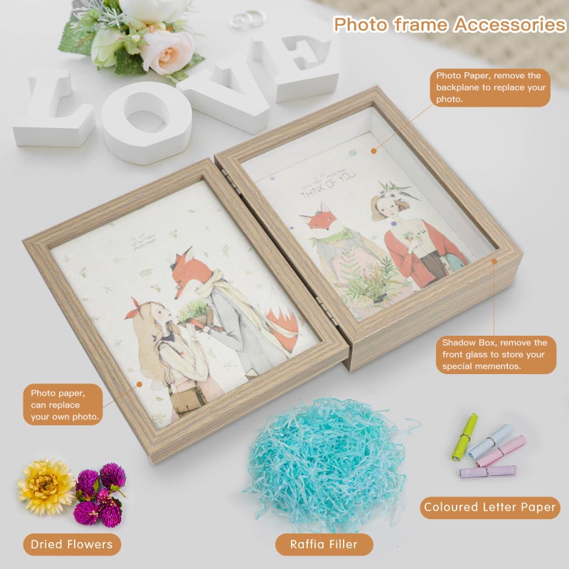 ZEEYUAN 4x6 Picture Frame Hinged Double Frame with Shadow Box Display Case  4x6 Folding Photo Frame Rustic with Glass Front Stand Vertical Tabletop - Image 5