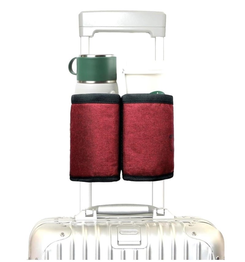 ALASKA ® Luggage Travel Cup, Water Bottle Holder, Drink Caddy. Holds Coffee Mugs and Tumblers Fits All Trolly Bags Handles with Built-in Pouch. A Must-Have Travel Essential. (Burgundy) - Image 1