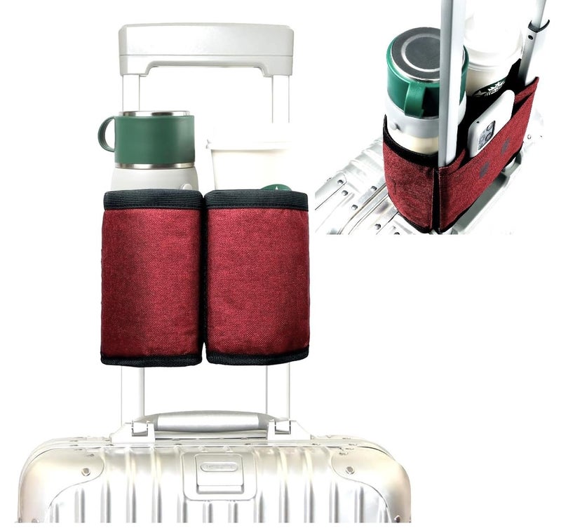 ALASKA ® Luggage Travel Cup, Water Bottle Holder, Drink Caddy. Holds Coffee Mugs and Tumblers Fits All Trolly Bags Handles with Built-in Pouch. A Must-Have Travel Essential. (Burgundy) - Image 3
