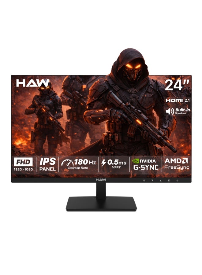 هاو شاشة ألعاب HAW F24IPY بحجم 24 بوصة، بدقة FHD (1920×1080)، لوحة IPS، معدل تحديث 180 هرتز، زمن استجابة 0.5 مللي ثانية (MPRT)، متوافقة مع G-Sync وFreeSync، مزودة بسماعات مدمجة، شاشة مسطحة، مناسبة للكمبيوتر وأجهزة الألعاب – اللون الأسود - Image 1