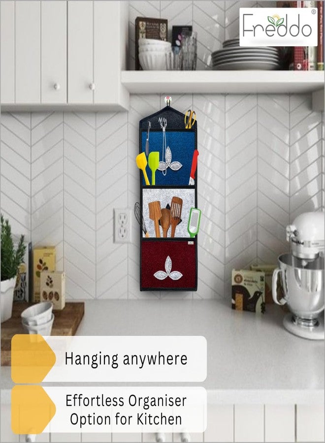 FREDDO Classic Wall Hanging Organiser with 3 Sturdy Pockets | Magazine, Letter, Newspaper & Kitchen Storage | Multi Colour | Pack of 1 - Image 5