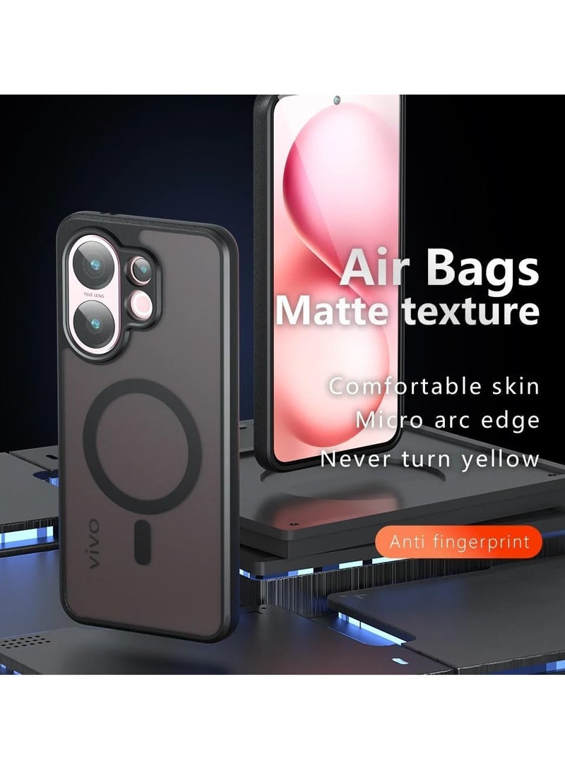 Magnetic case compatible with Vivo V60 5G, matte semi-transparent black case with anti-yellowing safety airbag PC+TPU shockproof protective back cover suitable for Vivo V60 - Image 2
