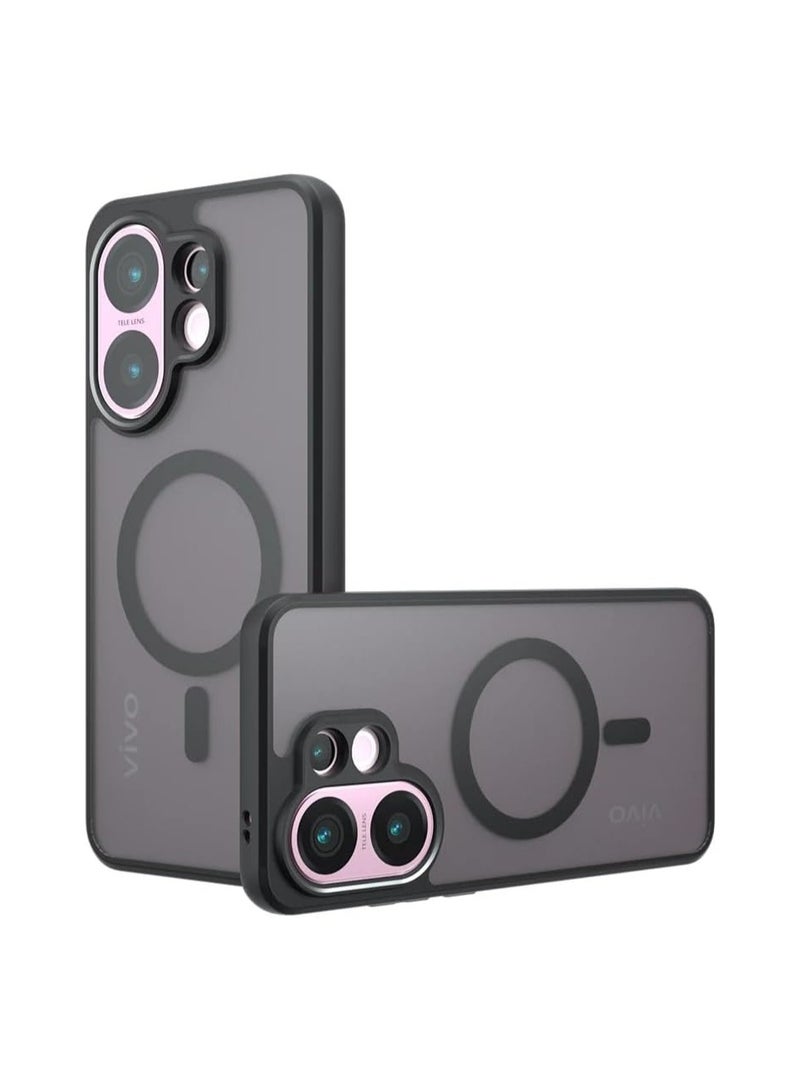 Magnetic case compatible with Vivo V60 5G, matte semi-transparent black case with anti-yellowing safety airbag PC+TPU shockproof protective back cover suitable for Vivo V60 - Image 1