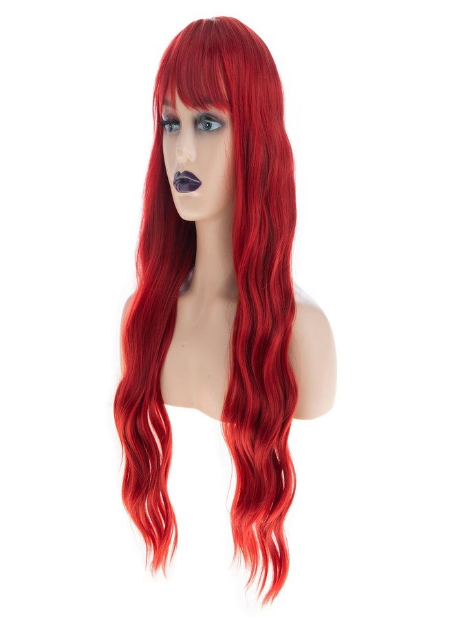 Dsimeig Long Wavy Red Wigs for Women Synthetic Halloween Cosplay Hair Wig with Bangs - Image 3