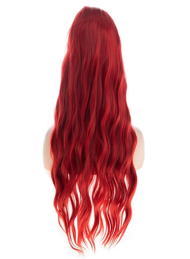 Dsimeig Long Wavy Red Wigs for Women Synthetic Halloween Cosplay Hair Wig with Bangs - Image 4