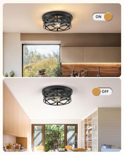 VONLUCE Flush Mount Ceiling Lights, 2-Light Hallway Ceiling Lighting Fixtures, 11 inch Farmhouse Metal Cage Ceiling Lights for Entryway Kitchen, Adjustable Lamp Holders, ETL, 2 pcs, Black - Image 4