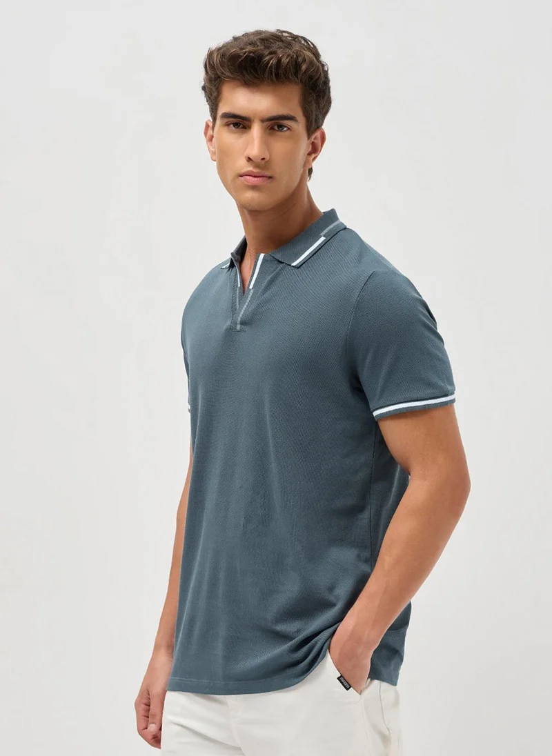 أوربانو فاشن Urbano Fashion Men's Dark Grey Solid Regular Fit Half Sleeve Cotton Polo T-Shirt