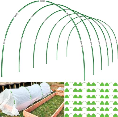FuBegi Garden Hoops for Raised Beds Row Cover, 36pcs 8ft Greenhouse Garden Grow Tunnel Netting Hoops, Greenhouse Support Hoops Garden Bed Hoops, Flexible Fiberglass DIY Hoops for Outdoor Plant, 24pcs Clips - Image 1