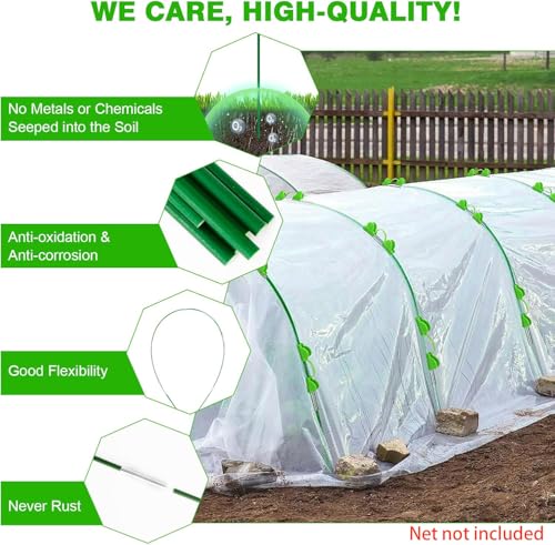 FuBegi Garden Hoops for Raised Beds Row Cover, 36pcs 8ft Greenhouse Garden Grow Tunnel Netting Hoops, Greenhouse Support Hoops Garden Bed Hoops, Flexible Fiberglass DIY Hoops for Outdoor Plant, 24pcs Clips - Image 2