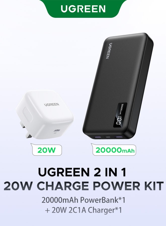 Ugreen 【20000mAh POWERBANK &20W CHARGER POWER KIT】2A1C Portable Charger with Digital Display, Type C Cable for Samsung Galaxy S26/S25/S24, iPhone 15/14/13/12, iPad AirPods - Image 1