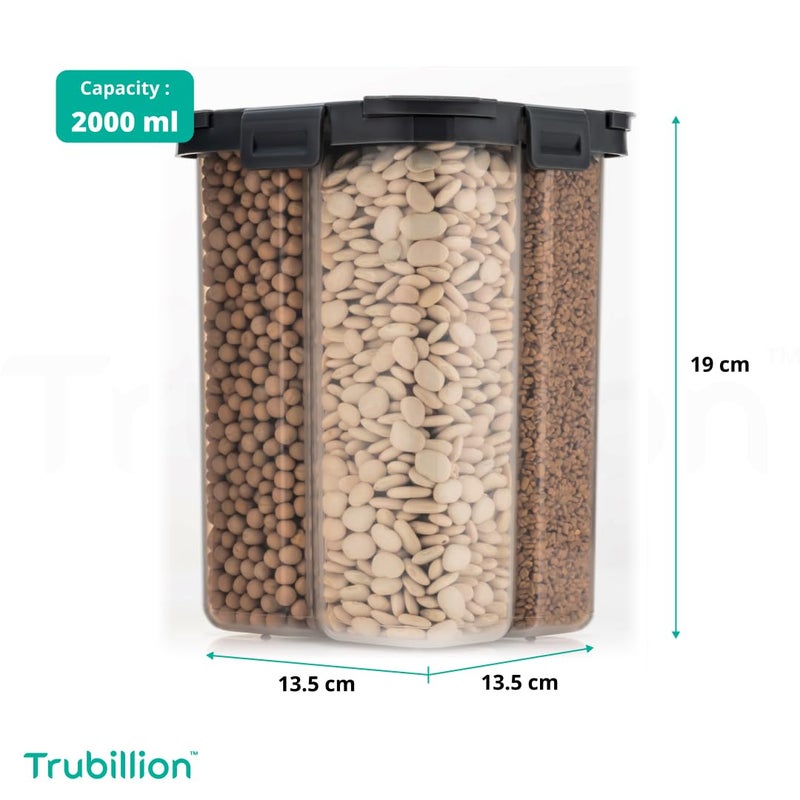 TRUBILLION SplitBox 4Section Kitchen Food Storage Container2000ml BPAFree TransparentBlack LidRemovable DividerFreezer SafeStackable SpaceSaving DesignFor PulsesSnacksDry Fruits 2 Black - Image 5