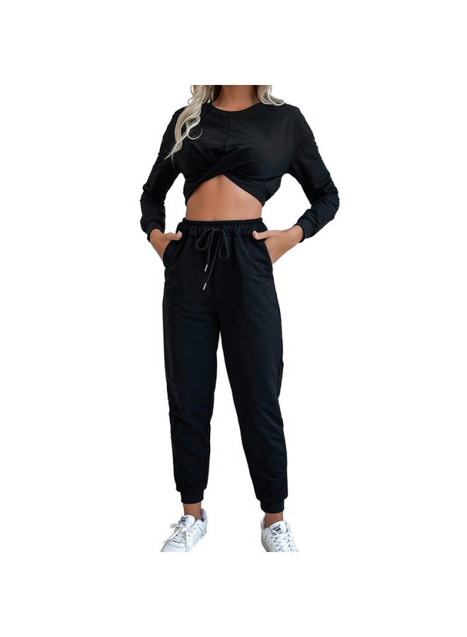 Song Feng Ya Autumn New W En's Short Knot Sweater Casual Sports Suit W En's Two-piece Set  - Image 5