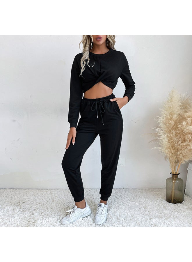 Song Feng Ya Autumn New W En's Short Knot Sweater Casual Sports Suit W En's Two-piece Set  - Image 1