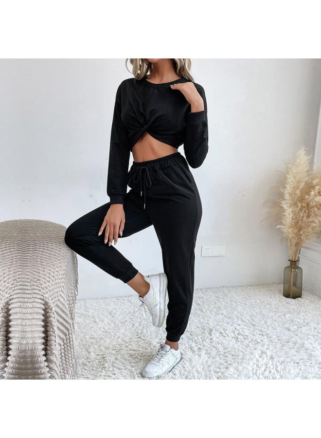 Song Feng Ya Autumn New W En's Short Knot Sweater Casual Sports Suit W En's Two-piece Set  - Image 2