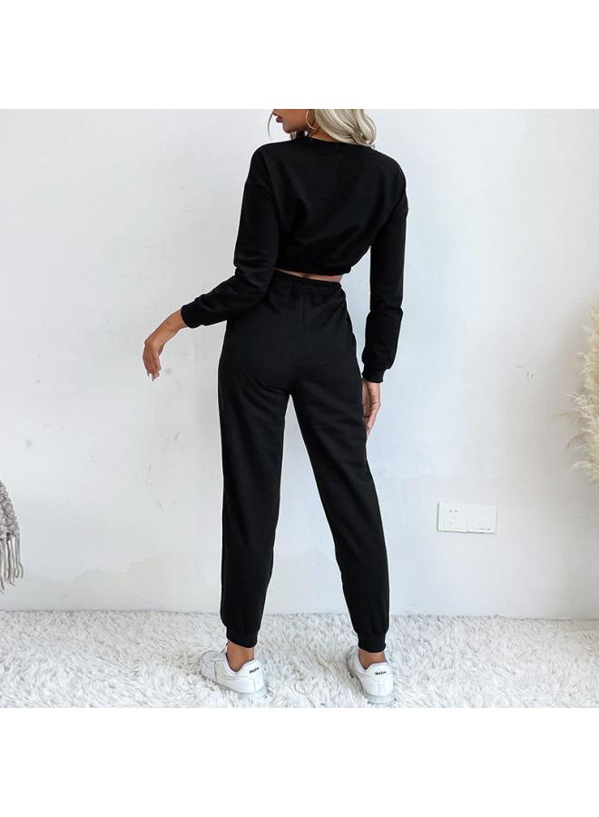 Song Feng Ya Autumn New W En's Short Knot Sweater Casual Sports Suit W En's Two-piece Set  - Image 4