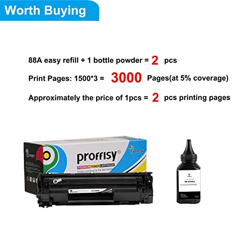 proffisy Easy Refill 88A Toner Cartridge CC388A Cartridge Compatible with HP LJ Printer M1136 MFP, M126nw MFP, P1007, P1108(1 Cartridge with 1 Bottle 80g 88A Toner Powder) - Image 5