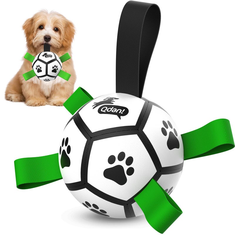 QDAN Dog Toys Soccer Ball with Straps, Interactive Toys for Tug of War, Puppy Birthday Gifts, Dog Water Toy, Durable Balls World Cup for Small Dogsï¼ˆ5 Inchï¼‰ - Image 1