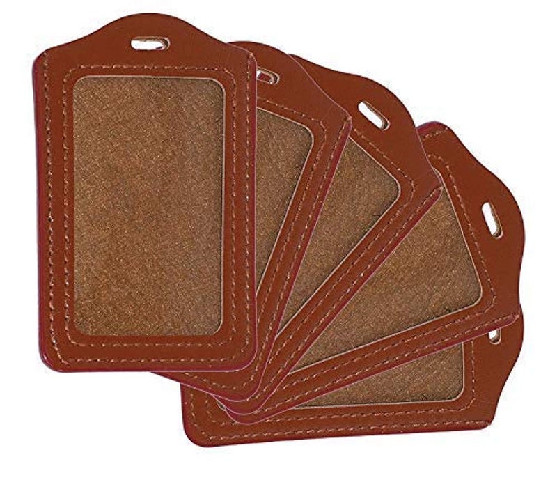 WeKonnect; PU Leather Clear ID Window ID Badge Holder | Vertical ID Card Holder for Office, Colleges and Schools (Vertical - Pack of 5) - Image 1