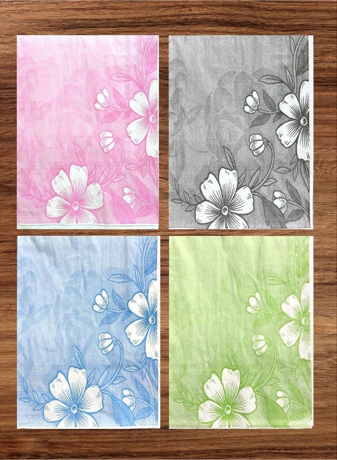 نايس تاتش مناديل ورقية مطبوعة من نايس تاتش بتصميم زهري، عبوة من 4 ألوان باستيل (25 منديلًا في العبوة، 200 ورقة، 33 × 33 سم)، طبقتان - Image 1