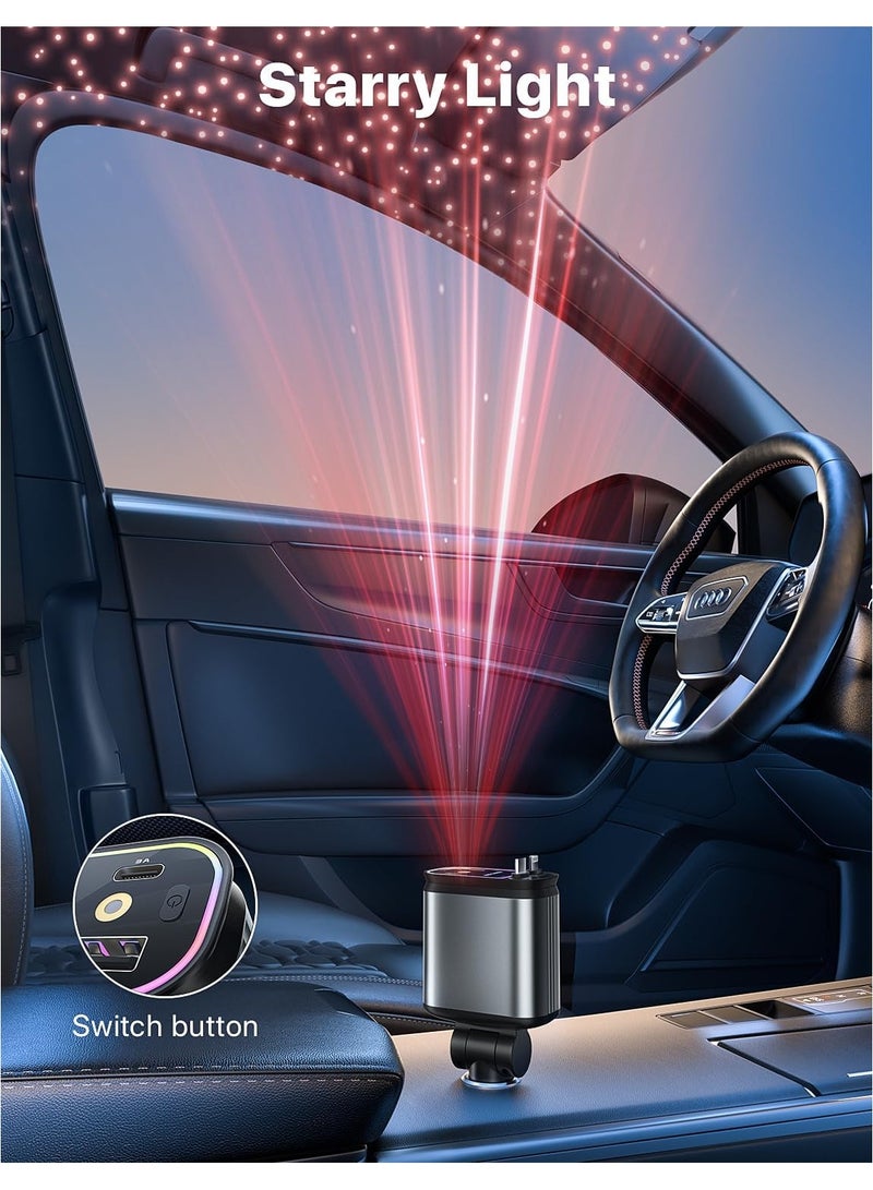 شاحن سيارة ستارلايت القابل للسحب مع كابلات قابلة للسحب، شاحن سيارة فائق السرعة 4 في 1 من ستارلايت في سقف السيارة، محول شاحن سيارة بمنفذي USB مع سماء نجمية - Image 2