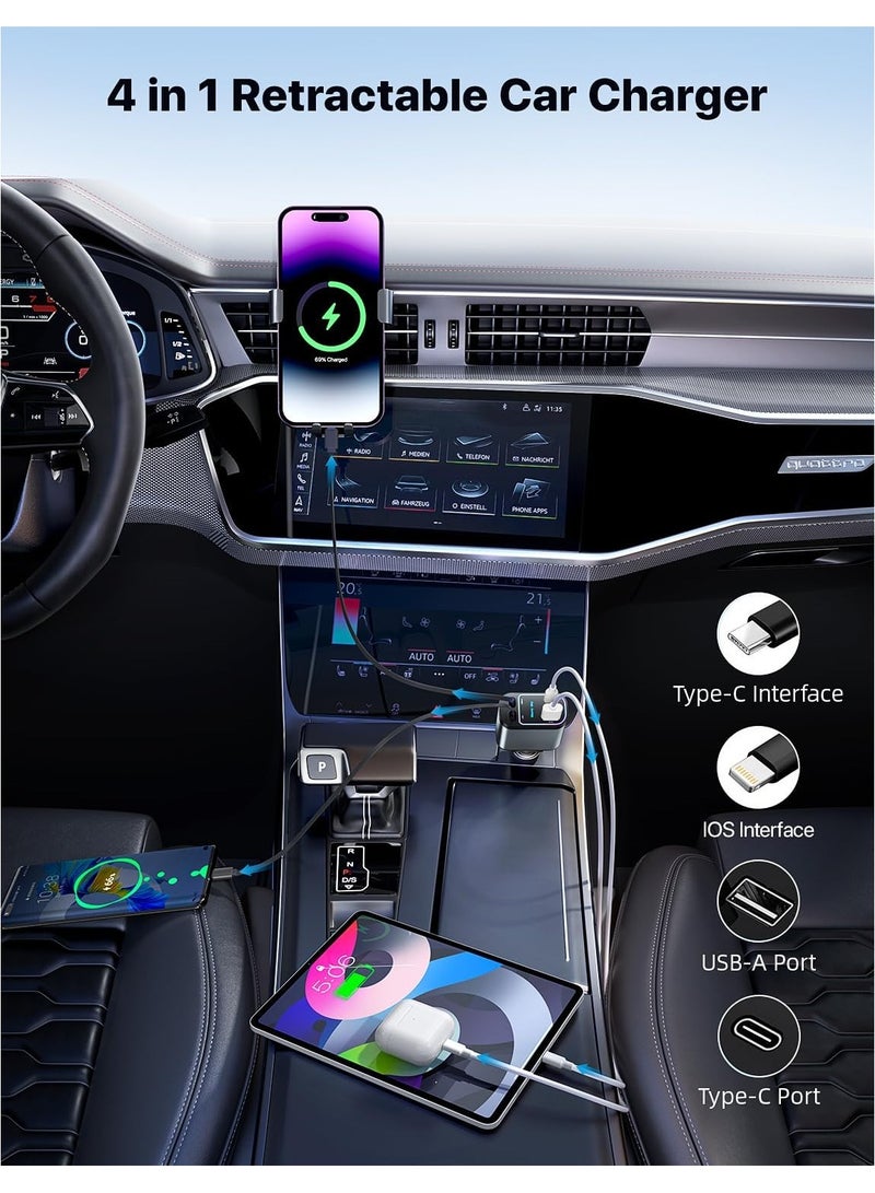 شاحن سيارة ستارلايت القابل للسحب مع كابلات قابلة للسحب، شاحن سيارة فائق السرعة 4 في 1 من ستارلايت في سقف السيارة، محول شاحن سيارة بمنفذي USB مع سماء نجمية - Image 3