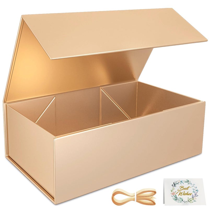 RYDDOY Rose Gold Gift Box, 9.5x6x3'' Gift boxes for Presents with Lids Magnetic Closure Rectangle Collapsible for Bridesmaid Proposal Box, Wedding, Christmas, Halloween, Birthday Gift Packging - Image 1