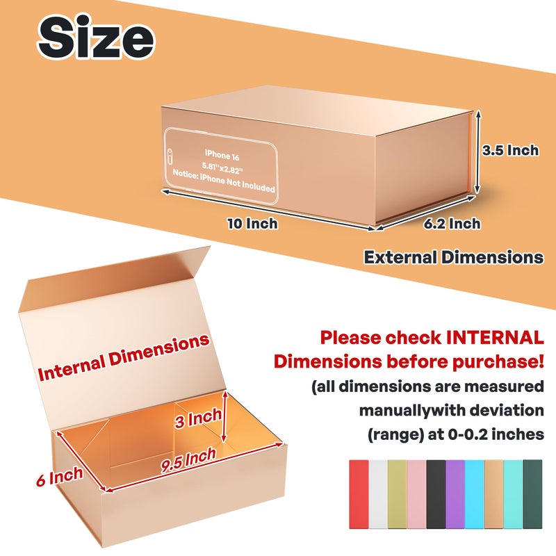 RYDDOY Rose Gold Gift Box, 9.5x6x3'' Gift boxes for Presents with Lids Magnetic Closure Rectangle Collapsible for Bridesmaid Proposal Box, Wedding, Christmas, Halloween, Birthday Gift Packging - Image 2
