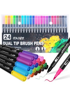 erorex Dual Brush Marker Pens 24 Colors Art Markers With Fine Brush Tip Coloring Markers For Adults Markers For Journaling Calligraphy Drawing Sketching Doodling Illustrating Multicolor  - Image 1