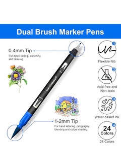 erorex Dual Brush Marker Pens 24 Colors Art Markers With Fine Brush Tip Coloring Markers For Adults Markers For Journaling Calligraphy Drawing Sketching Doodling Illustrating Multicolor  - Image 4
