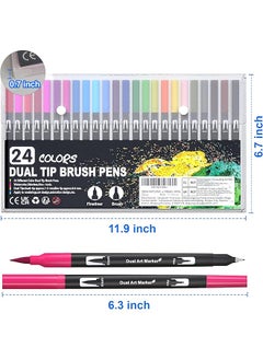 erorex Dual Brush Marker Pens 24 Colors Art Markers With Fine Brush Tip Coloring Markers For Adults Markers For Journaling Calligraphy Drawing Sketching Doodling Illustrating Multicolor  - Image 3