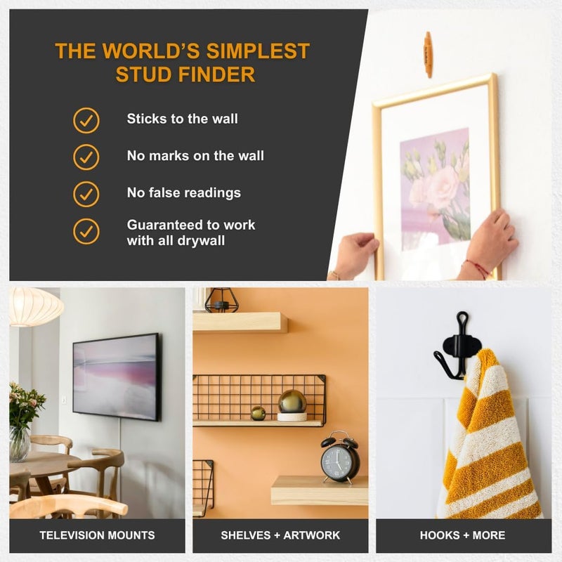 The StudBuddy Store مكتشف المسامير المغناطيسي StudBuddy® الأصلي - صنع في الولايات المتحدة الأمريكية - سهل الاستخدام - لا يحتاج إلى بطاريات - مغناطيس قوي لمكتشف المسامير - مكتشف المسامير للجدران الجافة والخشب - Image 2