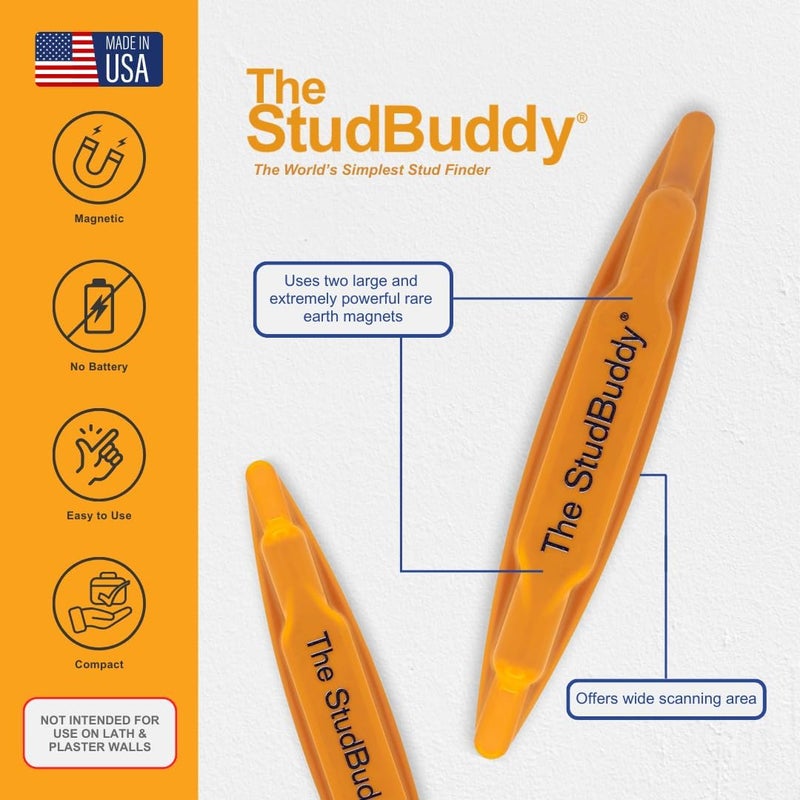 The StudBuddy Store مكتشف المسامير المغناطيسي StudBuddy® الأصلي - صنع في الولايات المتحدة الأمريكية - سهل الاستخدام - لا يحتاج إلى بطاريات - مغناطيس قوي لمكتشف المسامير - مكتشف المسامير للجدران الجافة والخشب - Image 1