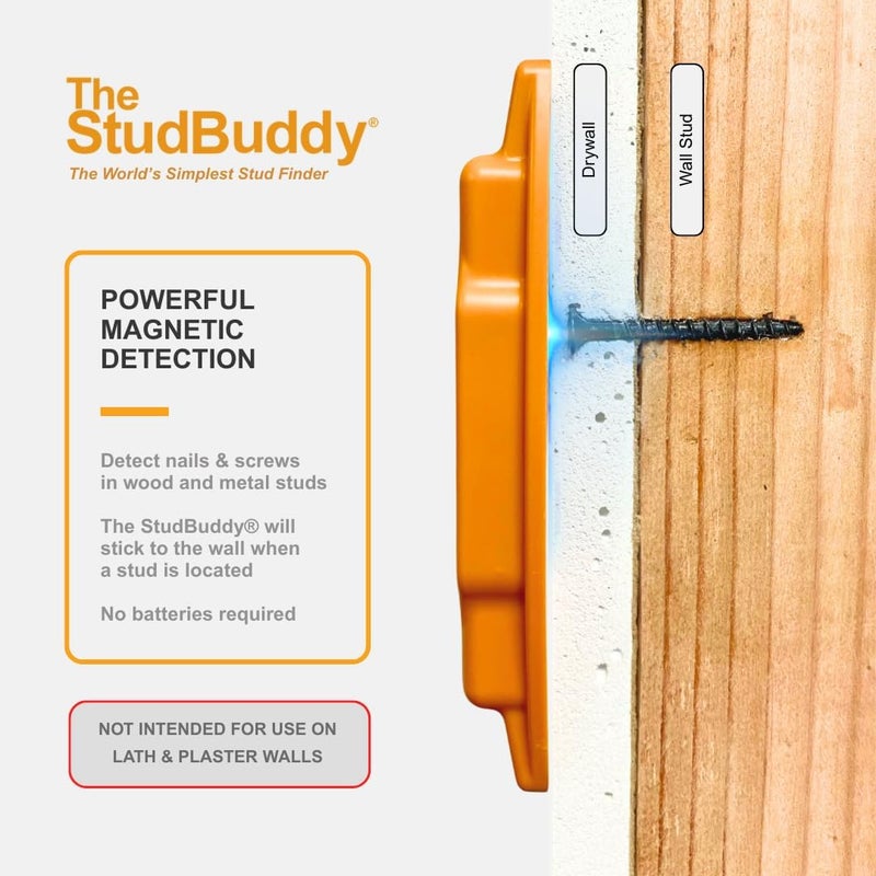 The StudBuddy Store مكتشف المسامير المغناطيسي StudBuddy® الأصلي - صنع في الولايات المتحدة الأمريكية - سهل الاستخدام - لا يحتاج إلى بطاريات - مغناطيس قوي لمكتشف المسامير - مكتشف المسامير للجدران الجافة والخشب - Image 3