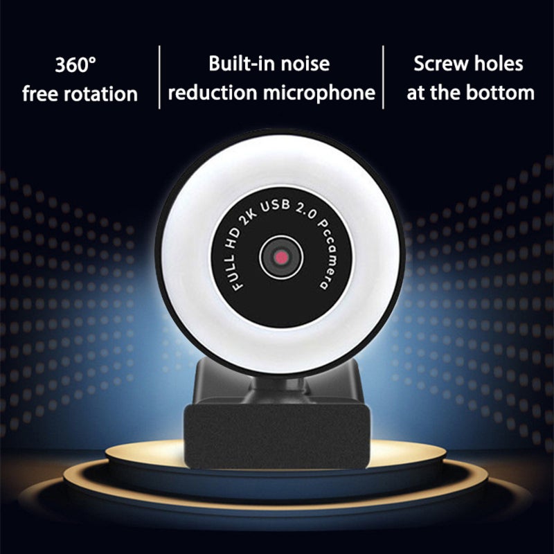 5MP Webcam 5-Layer Glass Lens 3 Gears Brightness Adjustable LED Illuminated Web Camera - 360° Rotation Noise-Reducing Microphone for Video Chats Online Meetings - Image 3