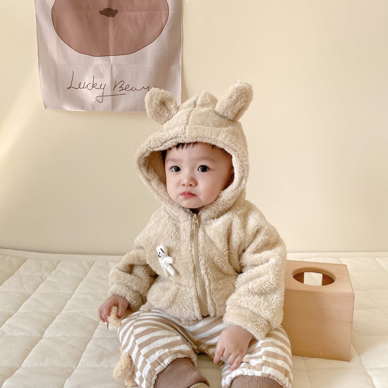 Plush Thickened Kids Hooded Coat for Autumn Curry  - Image 3