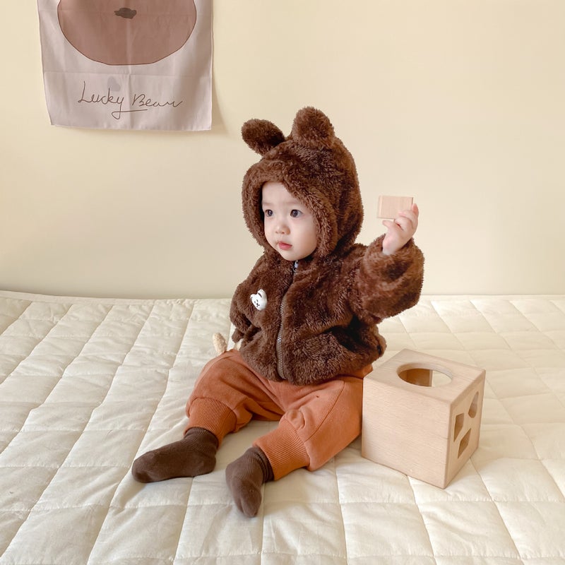 Plush Thickened Kids Hooded Coat for Autumn Curry  - Image 2