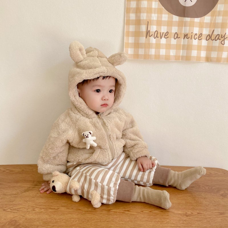 Plush Thickened Kids Hooded Coat for Autumn Curry  - Image 5